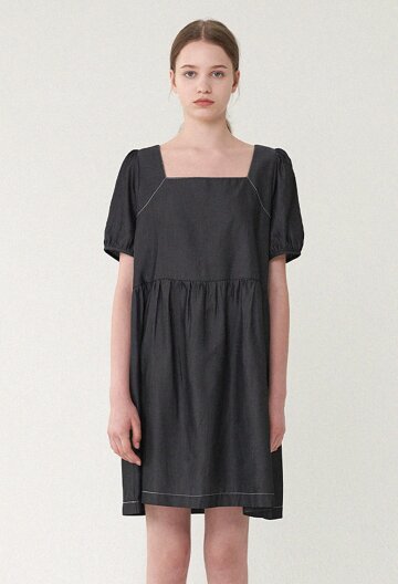 블리스 스티치 데님 미니 드레스