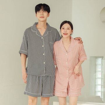 지지미 썸머체크 여름 커플잠옷 투피스 홈웨어 4colors