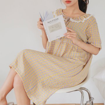 봉봉 체크 잠옷 원피스 2colors