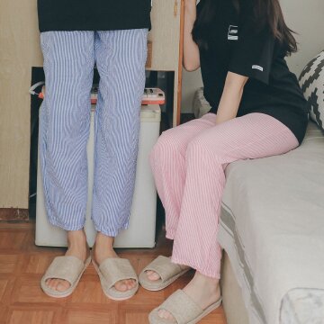 지지미 줄무늬 9부 남여 파자마바지