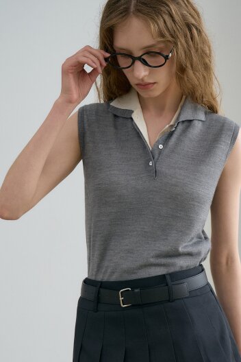 Sleeveless Collar Knit