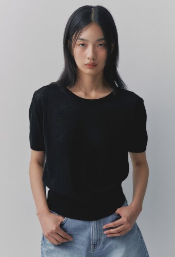 스탠다드 린넨 반팔니트_블랙