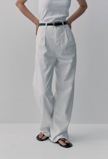 핀턱 와이드 코튼팬츠_아이보리