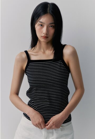 스트라이프 슬리브리스_블랙
