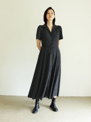 도트 하프슬리브  테일러드셔츠 맥시원피스