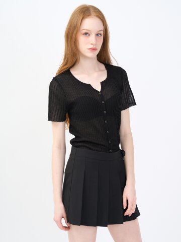 Sheer Rib Half-Sleeve Cardigan Black