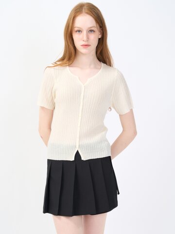 Sheer Rib Half-Sleeve Cardigan Ivory