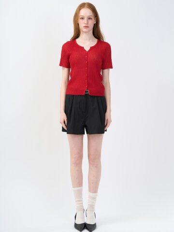 Belted Two-Tuck Half Pants Black