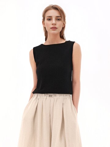 Boat neck Sleeveless Knit _Black
