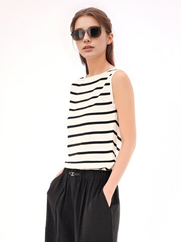 Boat neck Sleeveless Knit _ST.White