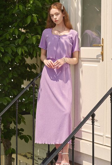 마쉬멜로우 링클 드레스-가디건 셋업 