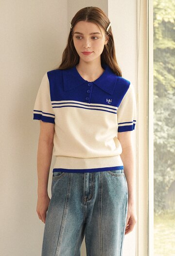 트로브 스트라이프 카라 니트