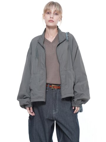 Searsucker Crop Windbreaker Jumper - Khaki (W)
