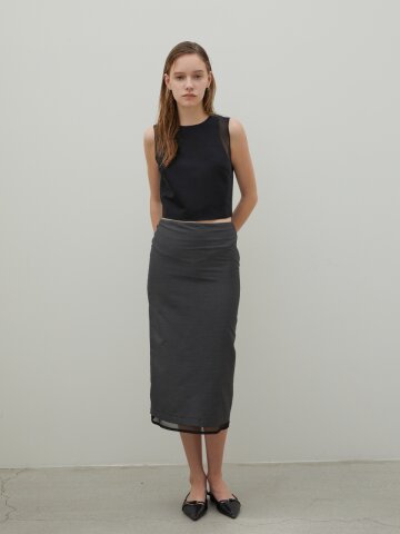 Oganza Silk Layered Midi Skirt Charcoal