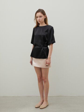 Wool Silk Mini Skirt Sheer Pink