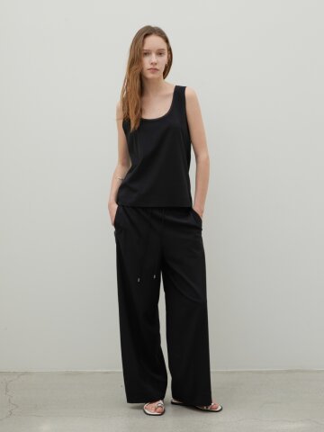 Drawstring Silk Trousers Black