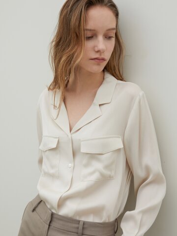 Pocket Detail Silk Blouse Coconut