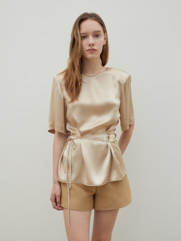 Padded Silk Satin Blouse Gold