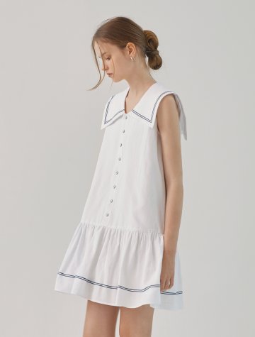 세일러 빅 카라 린넨 민소매 마린 원피스 (2color)