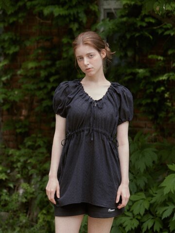 Ribbon Shirring Mini Onepiece (Black)