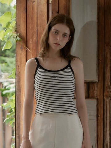 Logo Point Stripe Sleeveless Top (White)