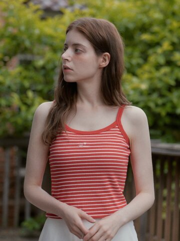 Logo Point Stripe Sleeveless Top (Red)