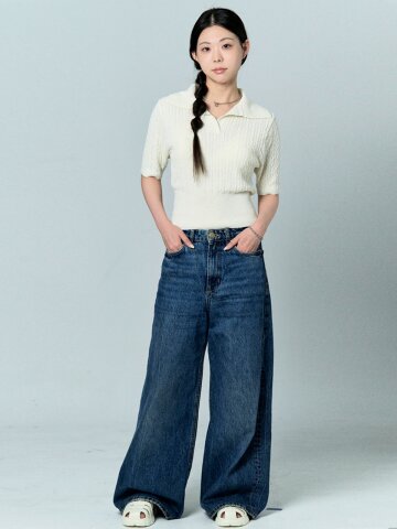 boucle cotton cable collar half knit_ivory