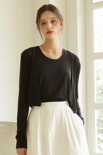 레나 텐셀 가디건 나시 세트 Black