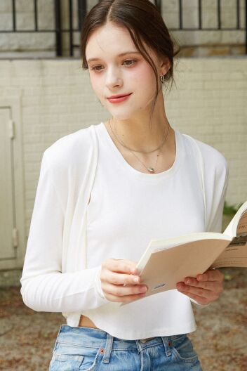 레나 텐셀 가디건 나시 세트 Ivory