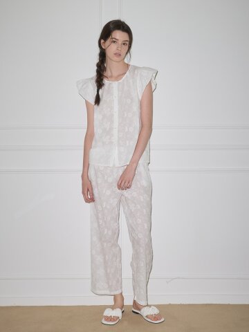 MJ_Ruffle crew neck pajamas_WHITE