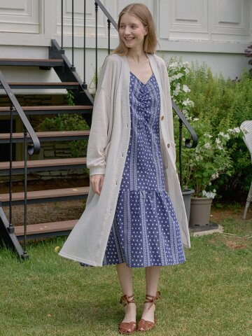 Linen Long Knit Cardigan - OATMEAL