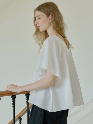 V neck Off Shoulder Blouse - IVORY