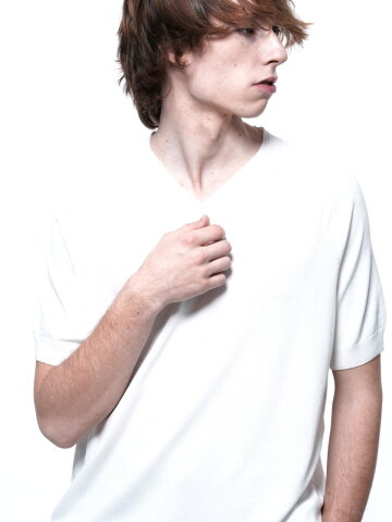 Reglan Slit V-neck Half Knit - White