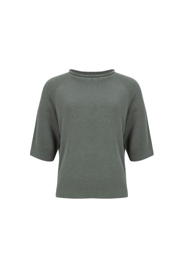 [칼레이트] 24SS 리넨 블렌디드 롤링 네크 탑 - 카키