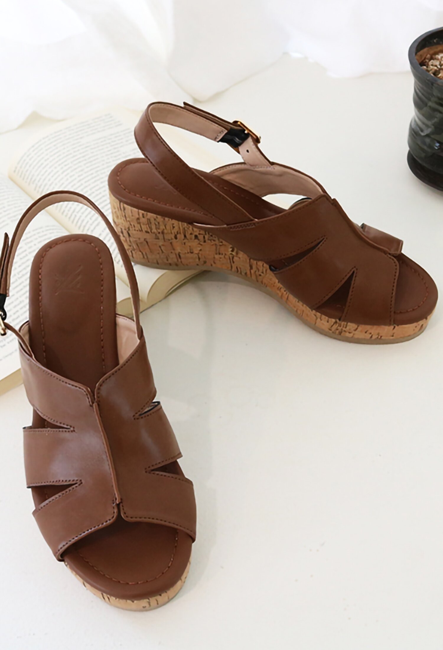 내추럴 천연소가죽 웨지힐샌들 6cm M24M10L