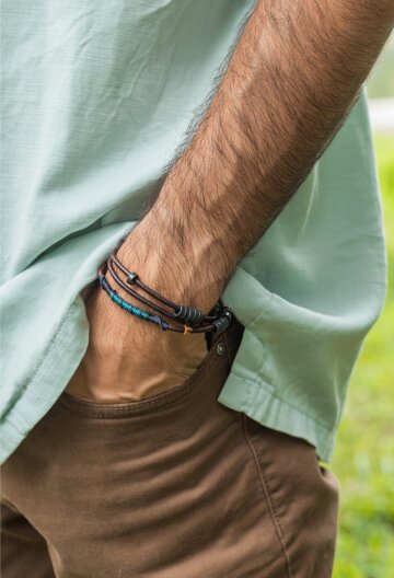 와카미 트리플 워터블루 가죽 팔찌 0598-04 WAKAMI 매듭팔찌