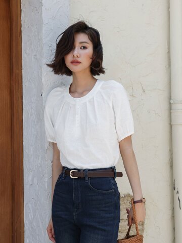 LS_Puff sleeve white blouse