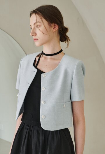  Summer Tweed Round Jacket - Sky Blue