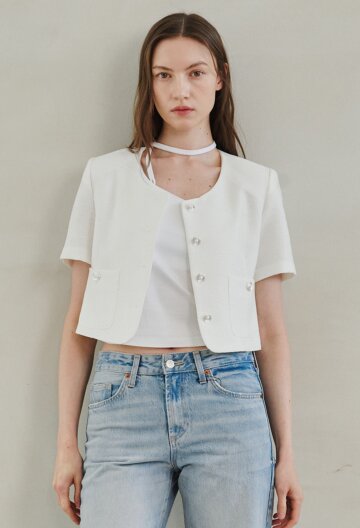  Summer Tweed Round Jacket -White