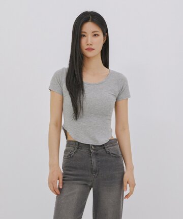 여성 세미 크롭 반팔티 (GREY) (HA6ST7A-35)