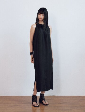 IT_Round neck elegant dress_BLACK