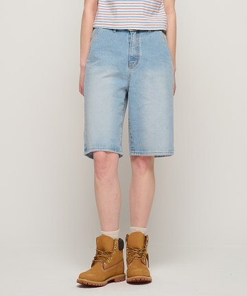 베이직 워시드 버뮤다 데님 팬츠 (연청)