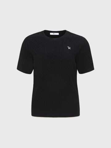 케이블 라운드 반팔 니트 티셔츠 (블랙)_L4B1-NB11K