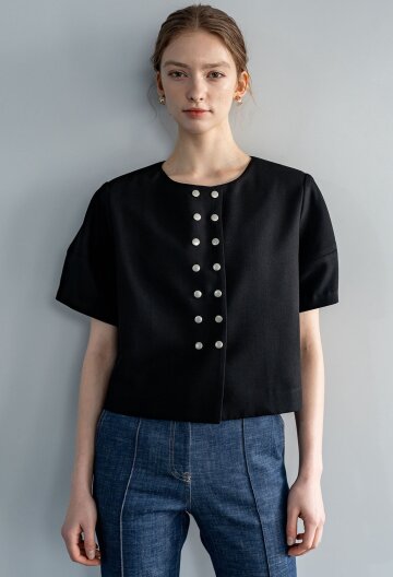 [24SS]SNAPPED CROP HALF SLEEVE JACKET BK