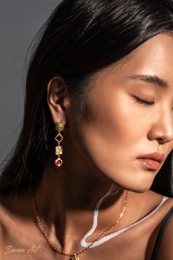 Asymmetric Ruby Earring