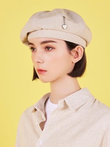 하트체인 스터드 린넨 베레모 내추럴