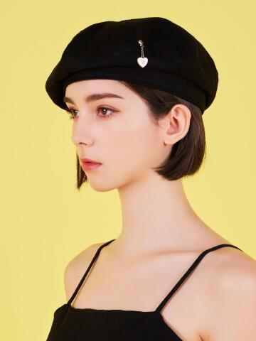 하트체인 스터드 린넨 베레모 블랙