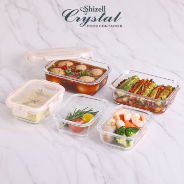 크리스탈 내열밀폐용기 직사각5종세트(직사각400ml*3ea+640ml*2ea)