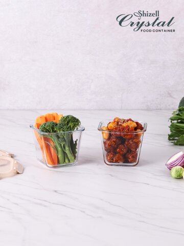 크리스탈Deep 내열밀폐용기 2종세트(중)(딥정사각900ml*2ea)