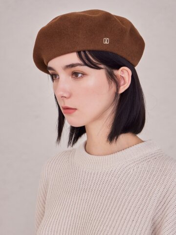 VA 스퀘어 스터드 울 베레모 브라운